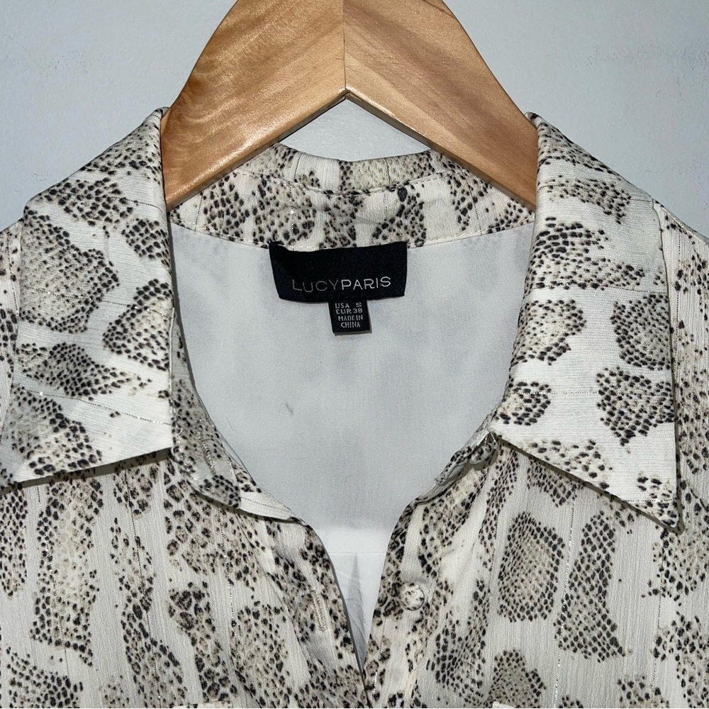 Lucy Paris Long Sleeve Belted Dress Women’s Small‎ Tan Snakeskin Print - Picture 9 of 10